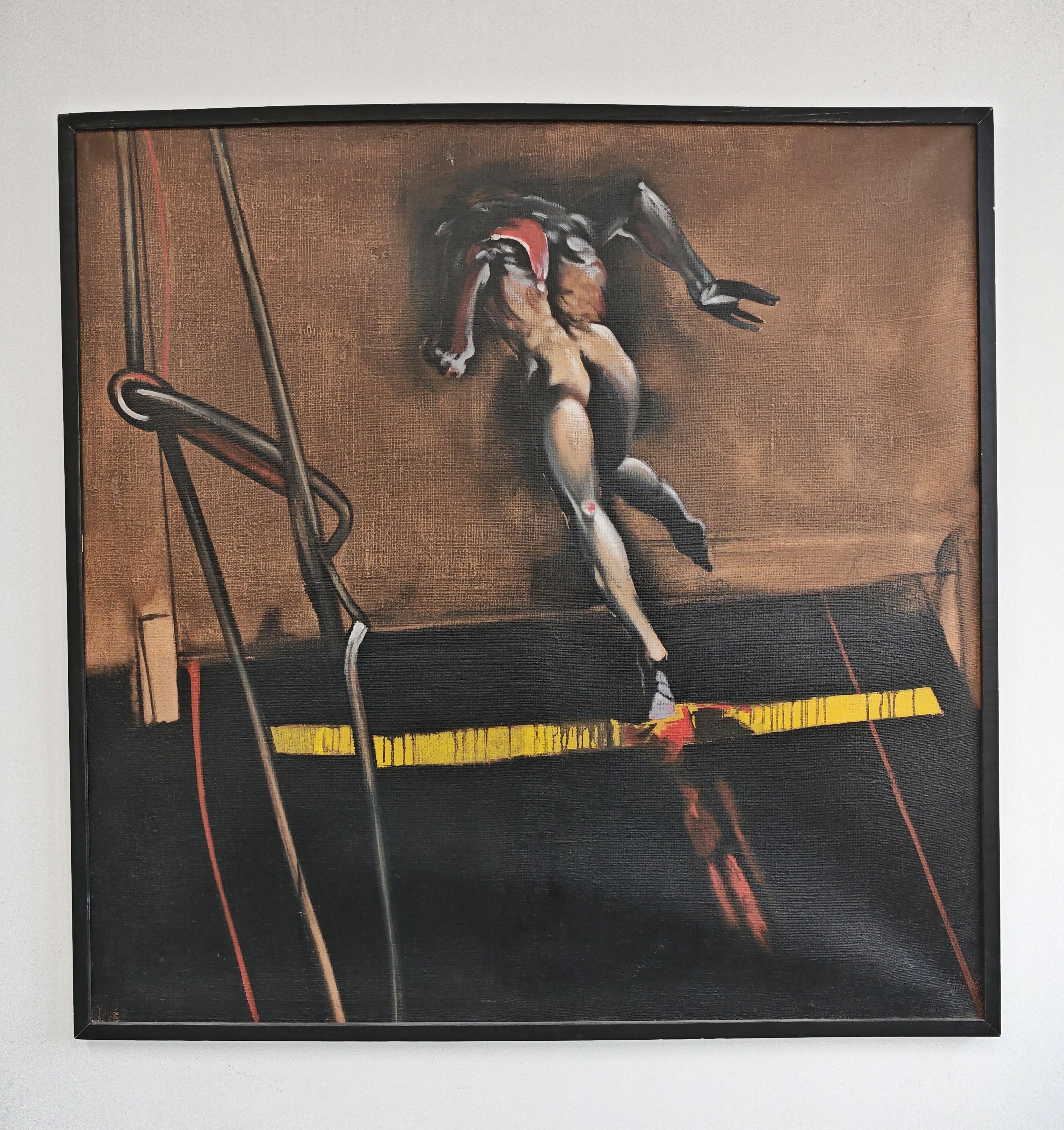 En este anuncio encontrarás un óleo extragrande que representa a un corredor, en tonos oscuros. El cuadro es obra de un artista desconocido, con una fuerte influencia de la obra de Vladimir Velickovic y Francis Bacon, y presenta algunos de sus