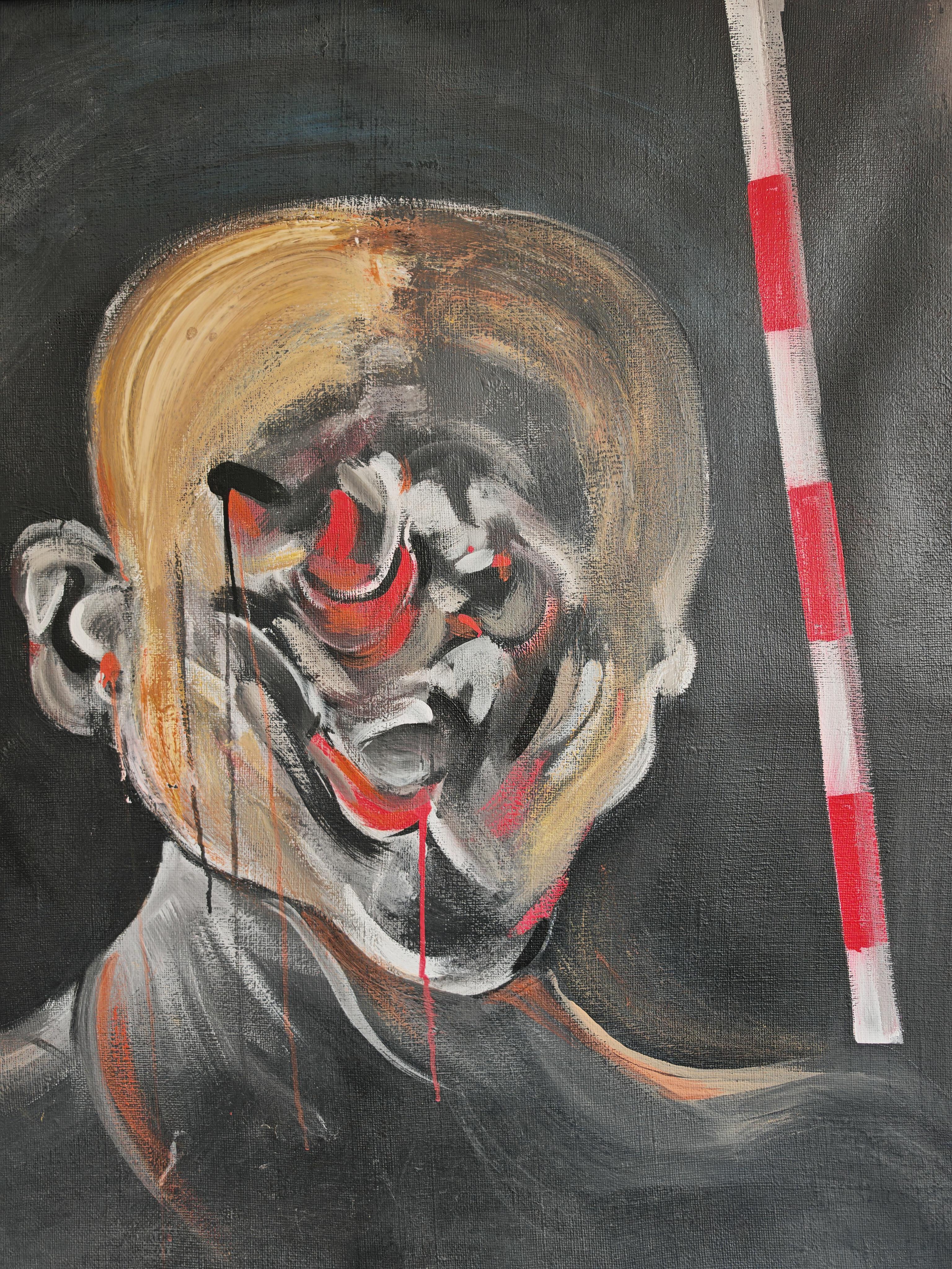 Serbian XL Abstract oil painting, in style of Francis Bacon and Vladimir Velickovic For Sale