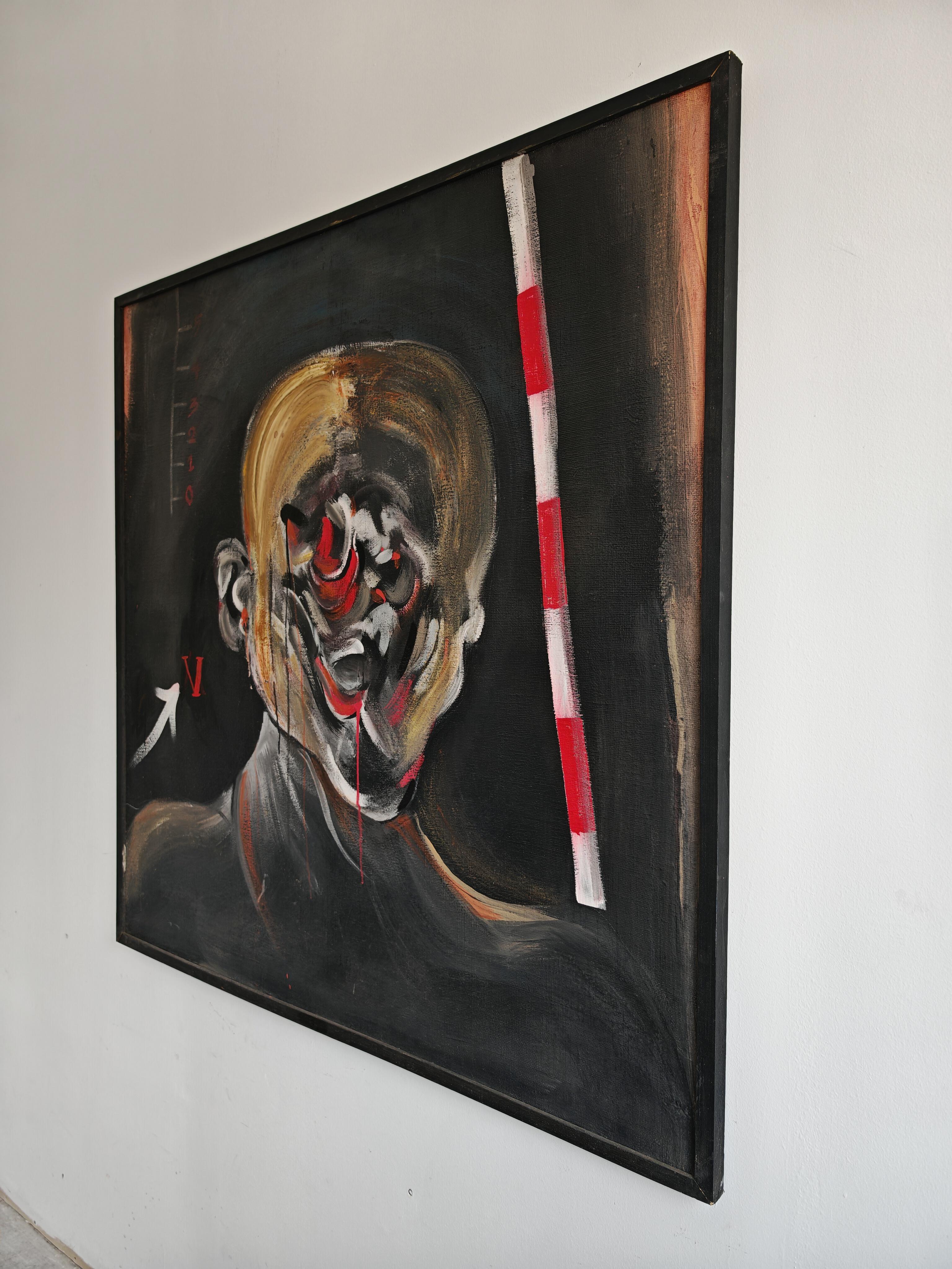 Late 20th Century XL Abstract oil painting, in style of Francis Bacon and Vladimir Velickovic For Sale