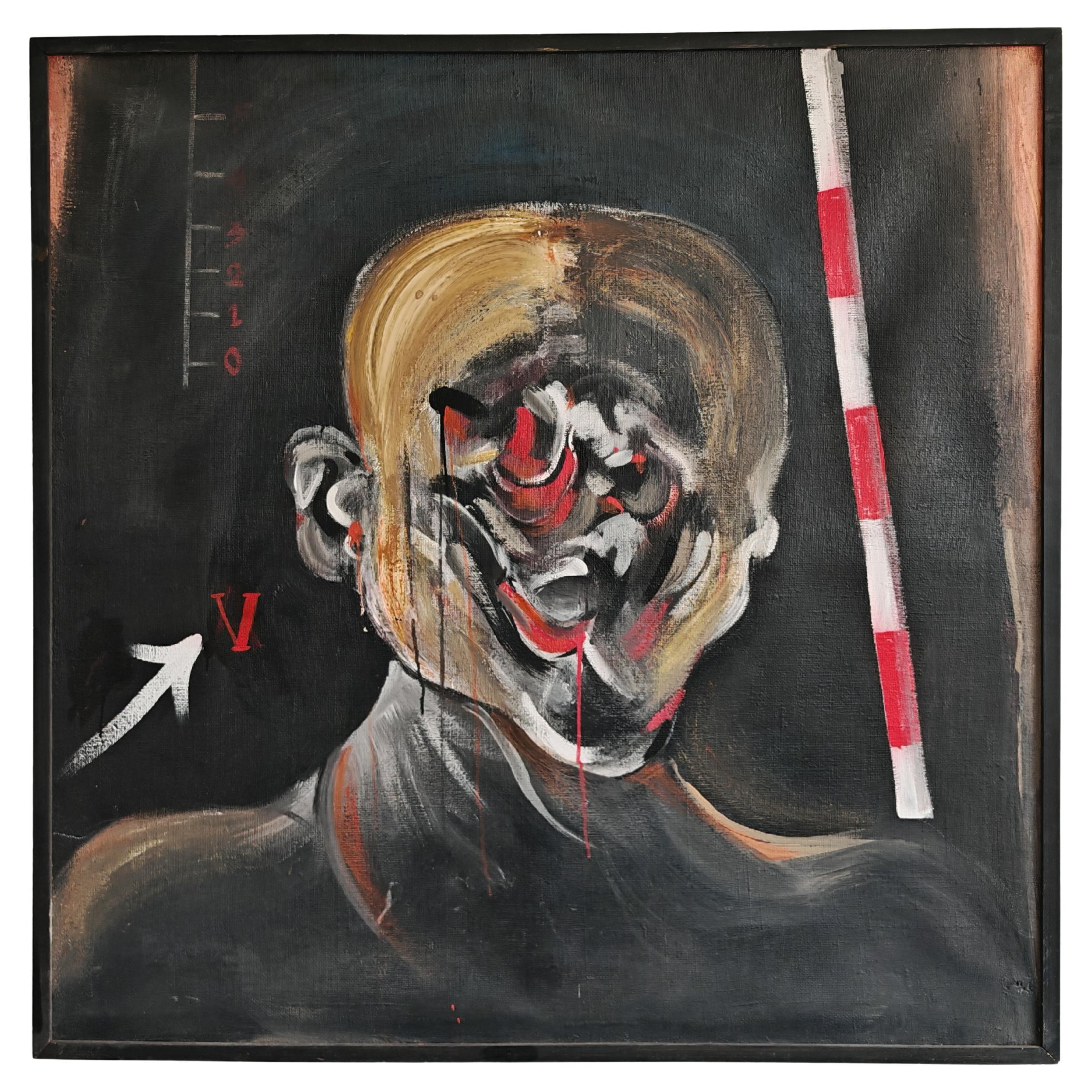 XL Abstract oil painting, in style of Francis Bacon and Vladimir Velickovic For Sale