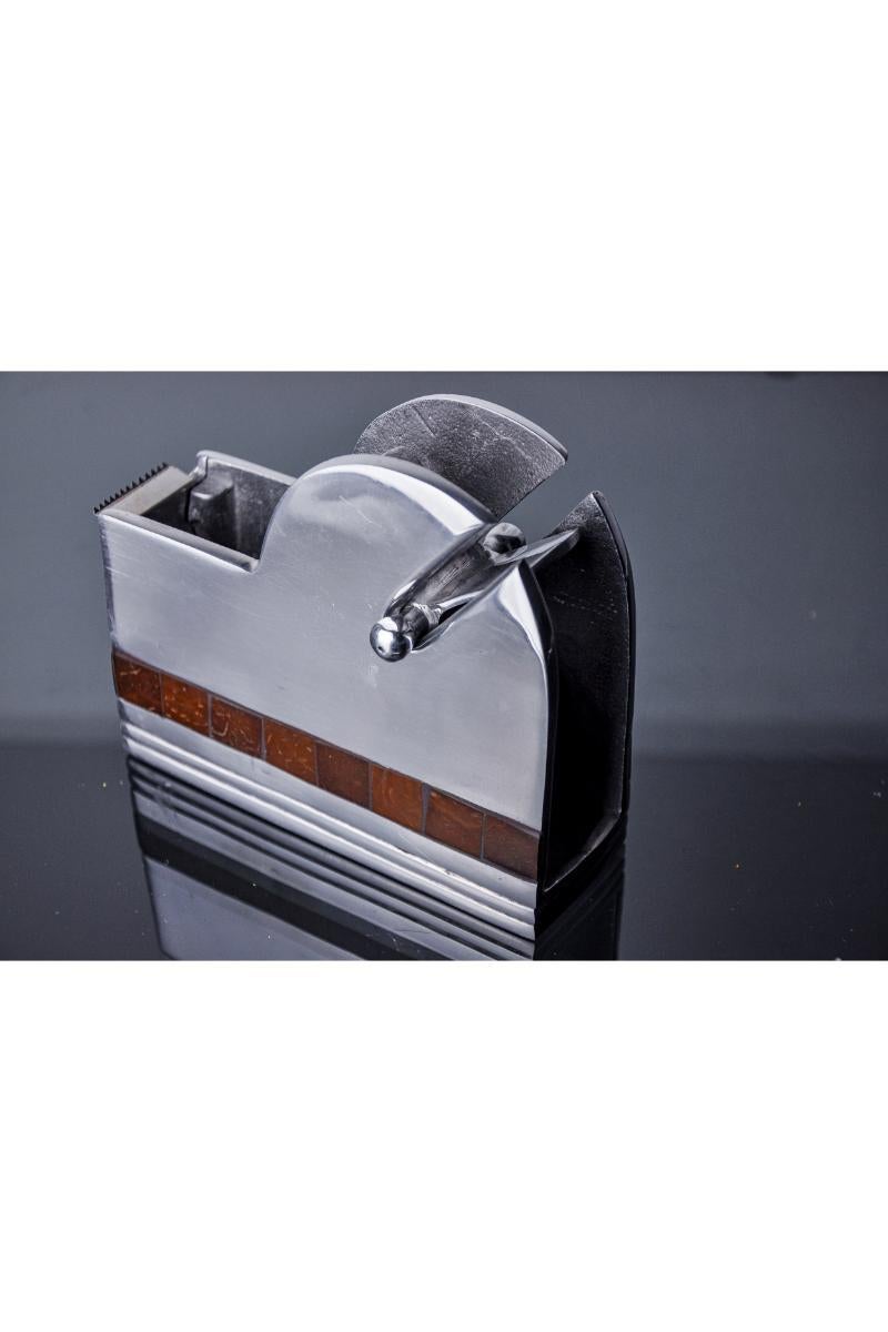 Hollywood Regency XL adhesive tape dispenser in aluminum and stone, Italy, 1980 For Sale