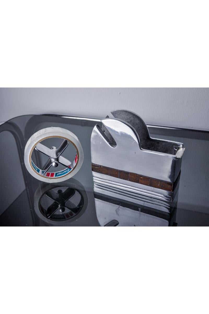 Late 20th Century XL adhesive tape dispenser in aluminum and stone, Italy, 1980 For Sale