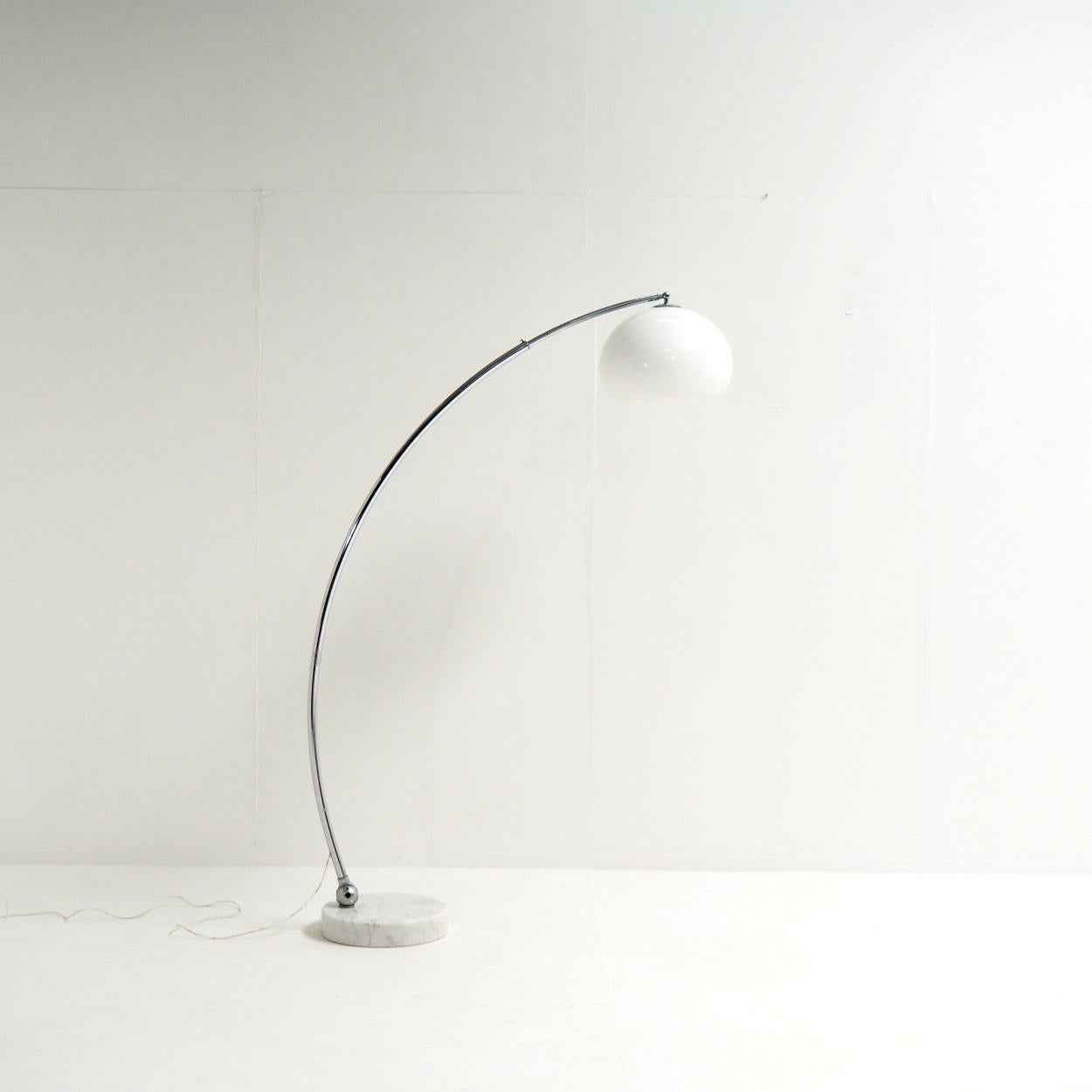 Chrome XL Adjustable Arc Lamp with a White Acrylic Shade