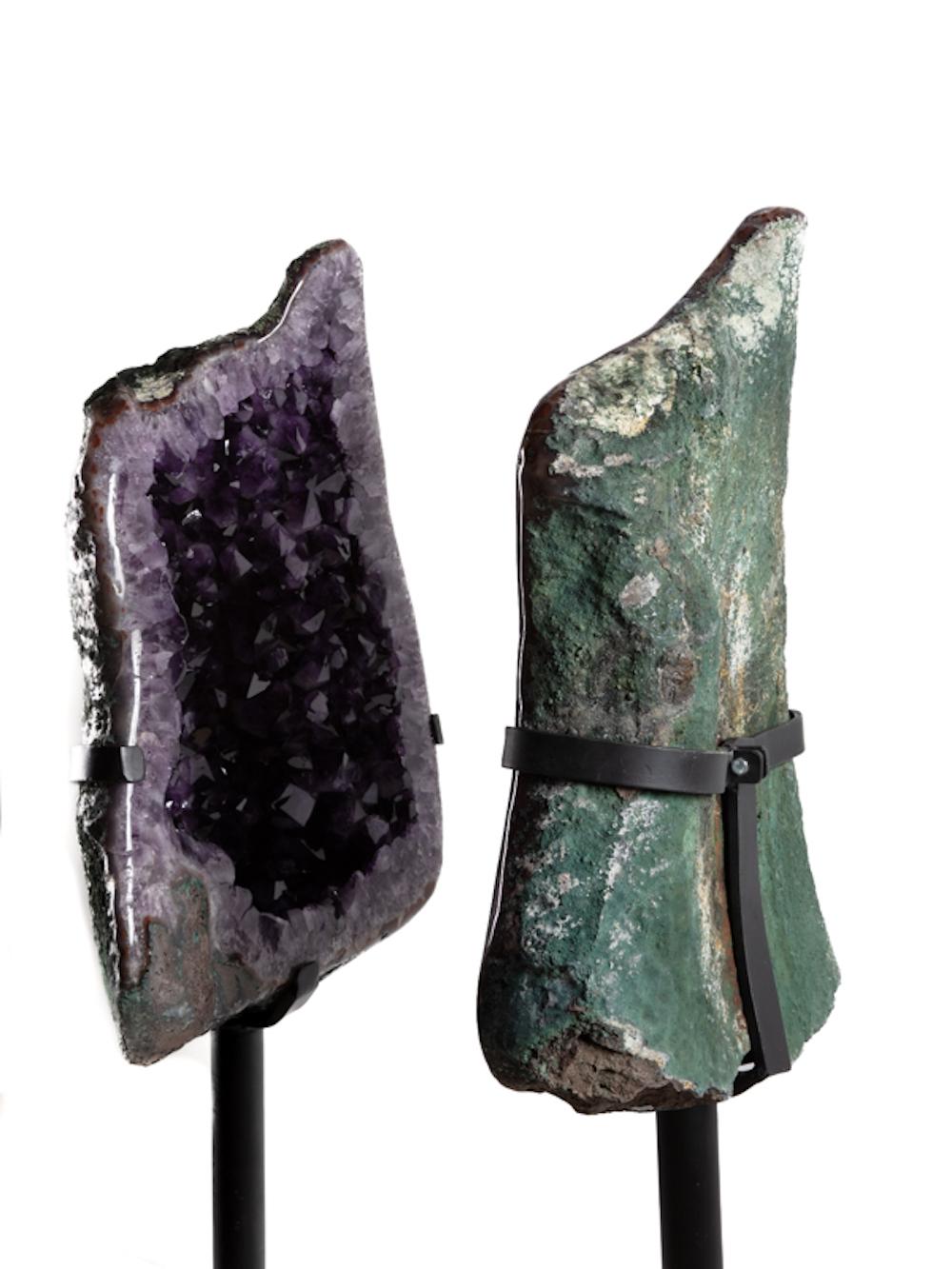 XL Amethyst Pair on Metal Base For Sale 7