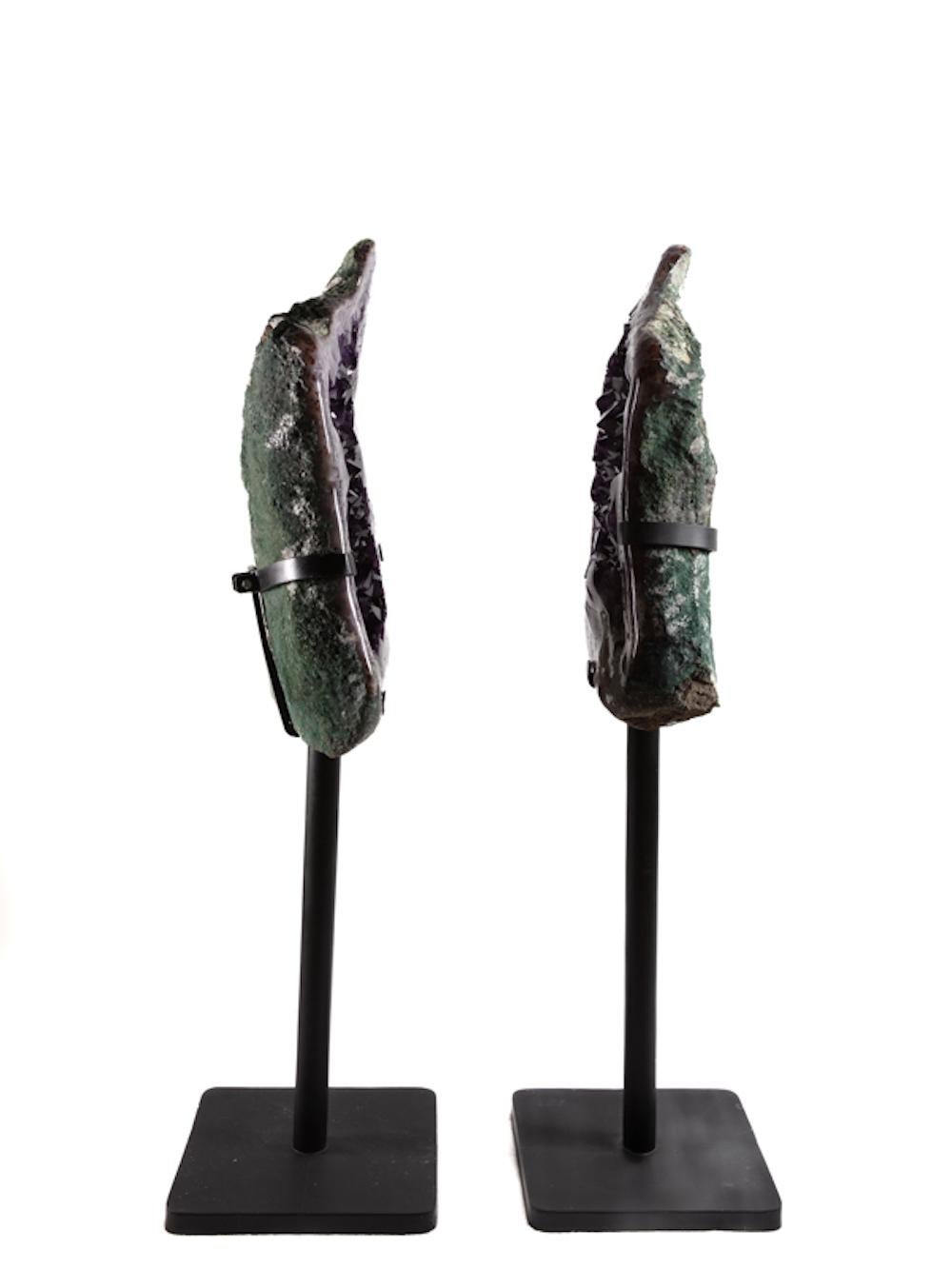 XL Amethyst Pair on Metal Base For Sale 4