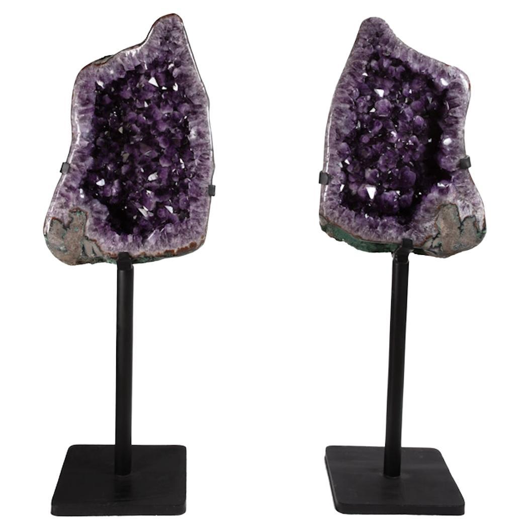 XL Amethyst Pair on Metal Base For Sale