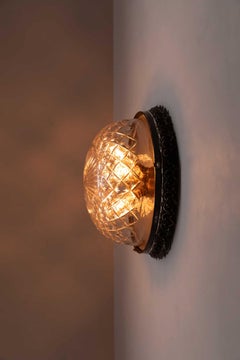 XL Antique Edwardian Silver Plated Cut Glass Flush Ceiling Light. c.1910