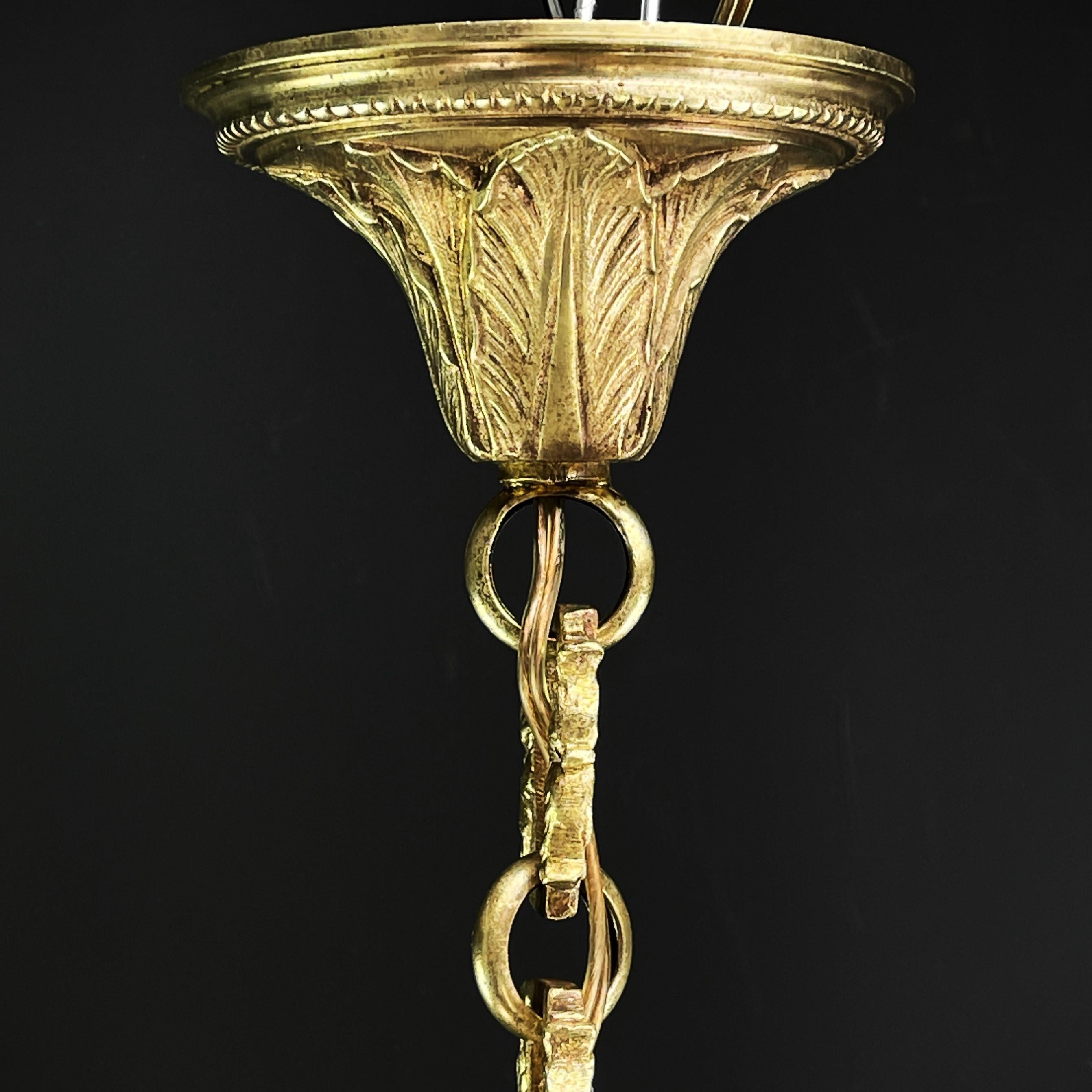 Brass XL Art Nouveau Hanging Lamp Bronze, Teardrop Shape, 1900s