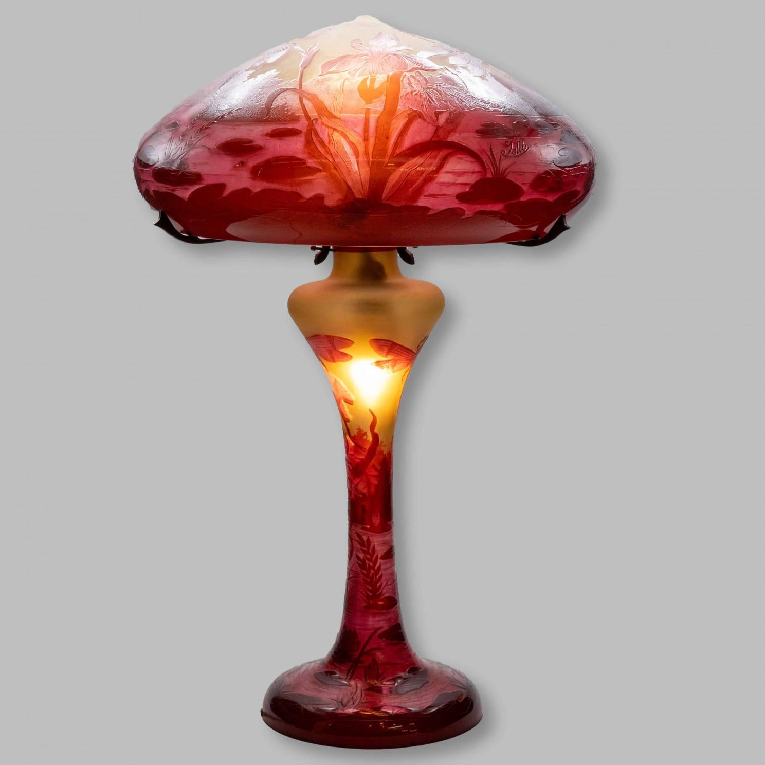 XL Art Nouveau Pâte De Verre, Seta Lámpara de Mesa Soplada a Mano, Francia en venta 3