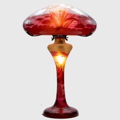 XL Art Nouveau Pâte De Verre, Mushroom Hand Blown Table Lamp, France