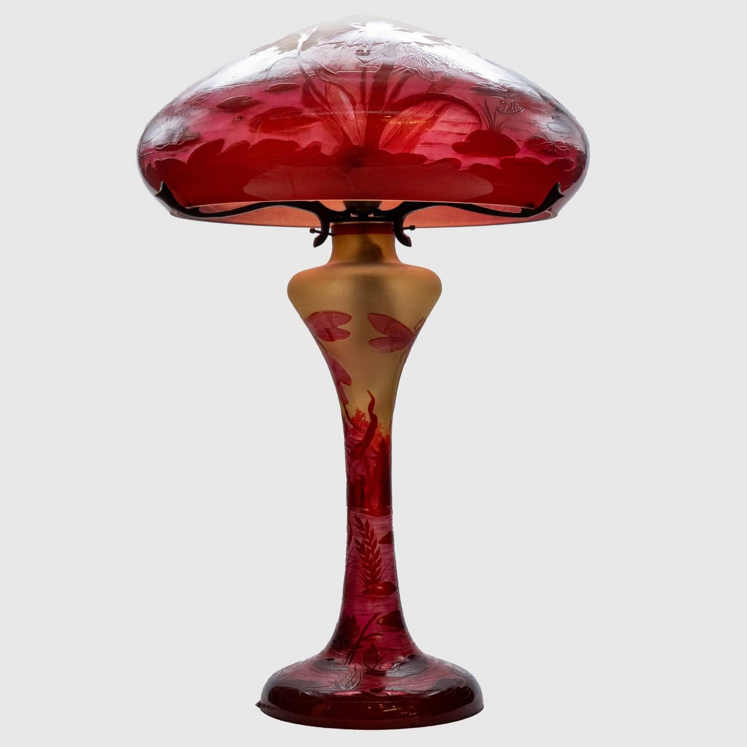XL Art Nouveau Pâte De Verre, Seta Lámpara de Mesa Soplada a Mano, Francia en venta 1