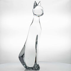 XL Baccarat Crystal Glass Cat Sculpture Signed Robert Rigot, France