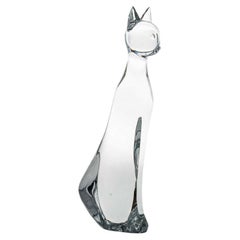 XL Baccarat Crystal Glass Cat Sculpture Signed Robert Rigot, France