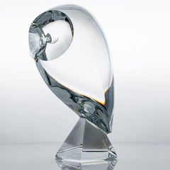 XL Baccarat Crystal Glass Owl Sculpture, France