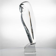 XL Baccarat Crystal Glass Owl Sculpture, France