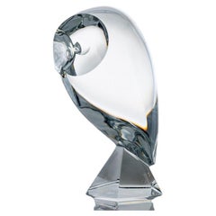 XL Baccarat Crystal Glass Owl Sculpture, France