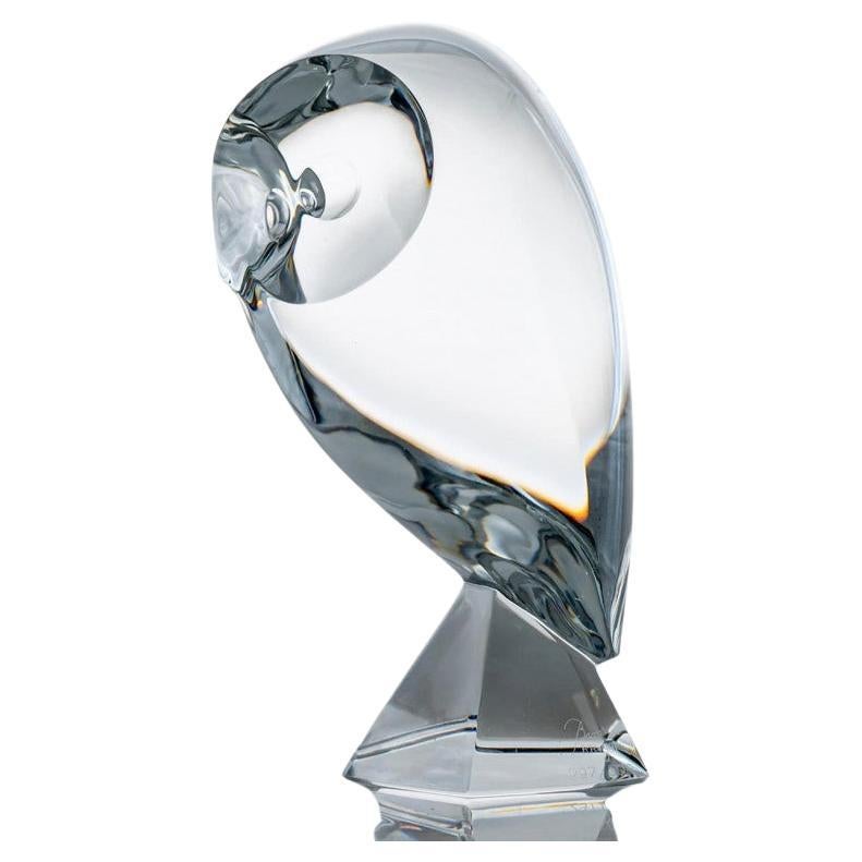 XL Baccarat Crystal Glass Owl Sculpture, France
