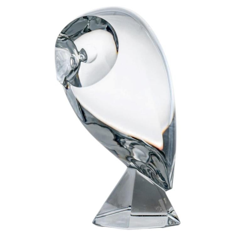 XL Baccarat Crystal Glass Owl Sculpture, France