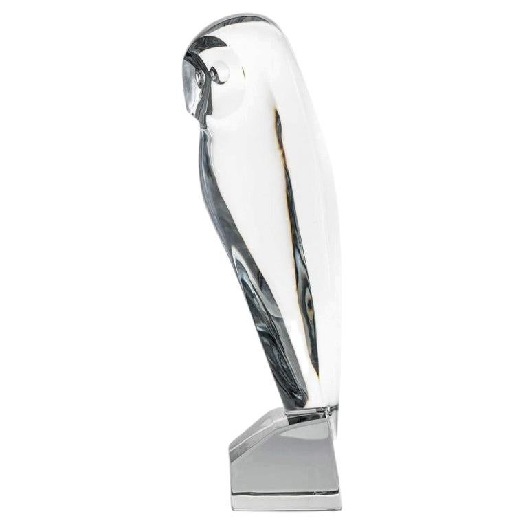 XL Baccarat Crystal Glass Owl Sculpture, France