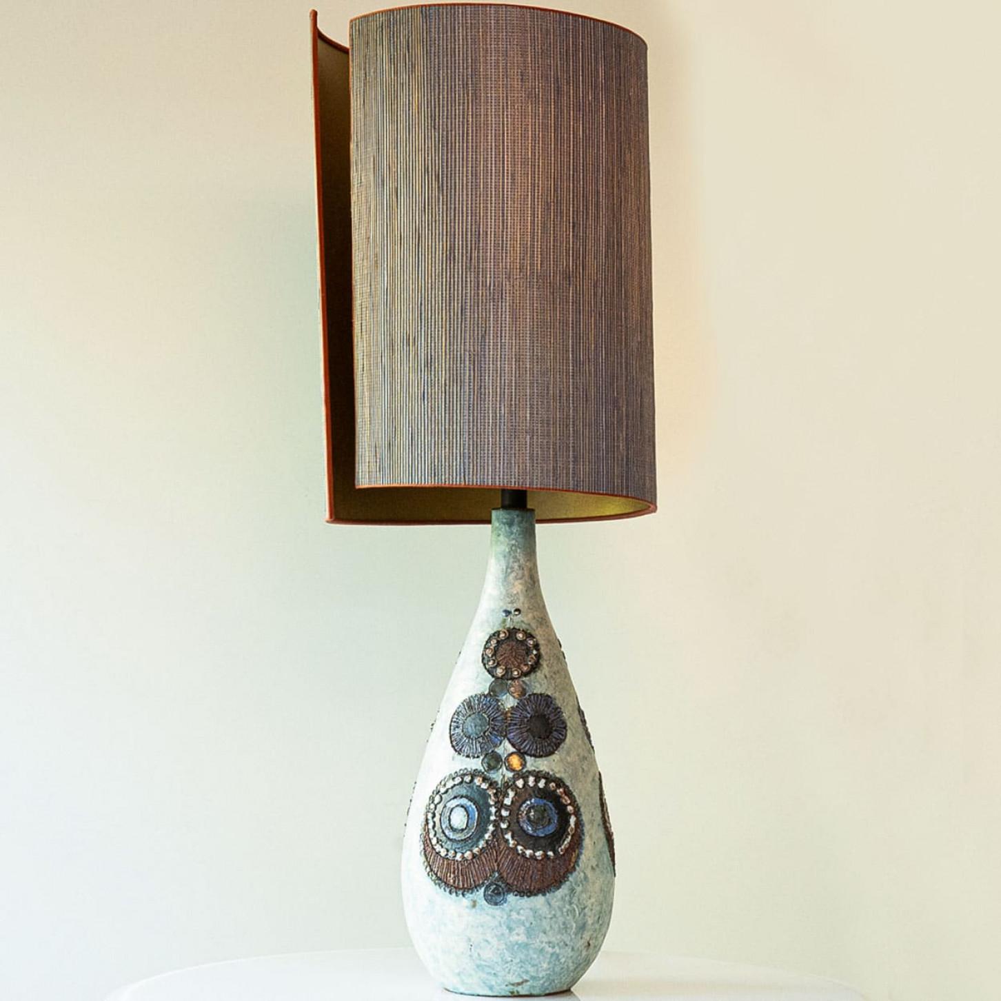 Autre XL Beige Blue Ceramic Floor Table Lamp, New Lampshade by R. Houben, 1970 en vente