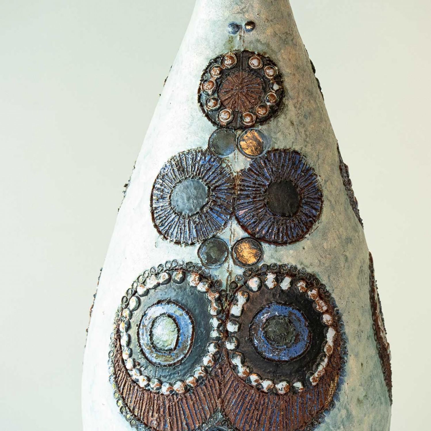 XL Beige Blue Ceramic Floor Table Lamp, New Lampshade by R. Houben, 1970 Bon état - En vente à Rijssen, NL