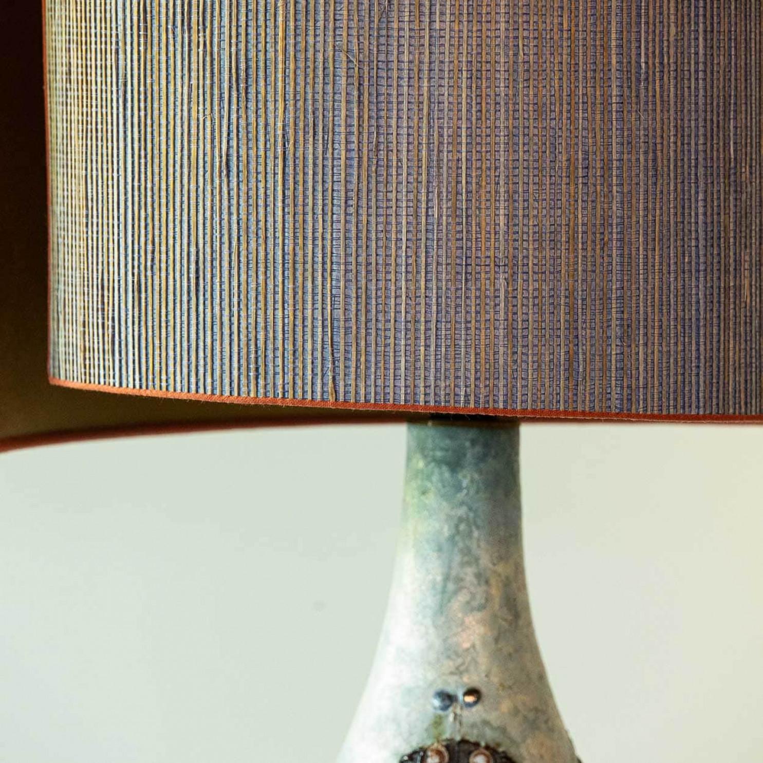 Fin du 20e siècle XL Beige Blue Ceramic Floor Table Lamp, New Lampshade by R. Houben, 1970 en vente