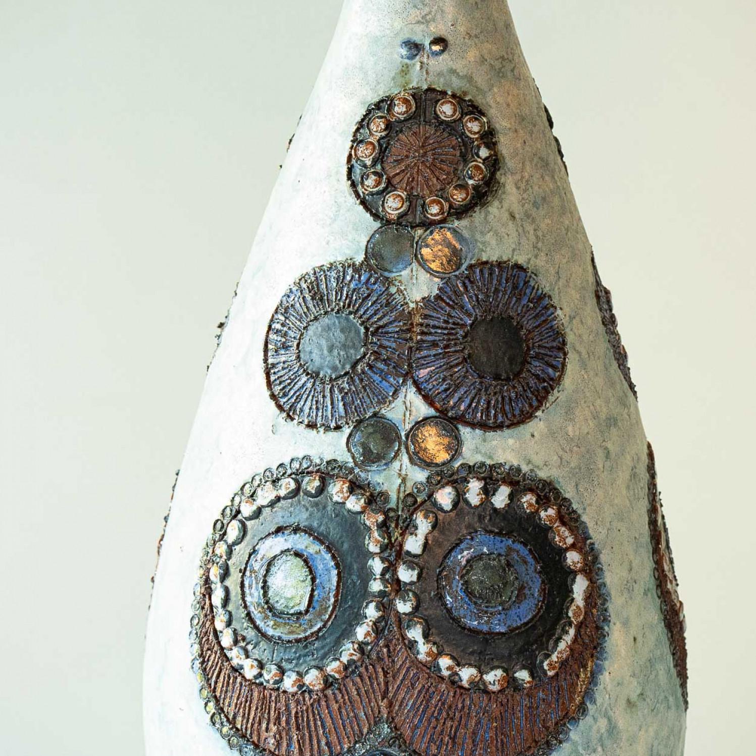 Fin du 20e siècle Lampadaire XL en céramique bleu beige, nouvel abat-jour de R. Houben, 1970 en vente