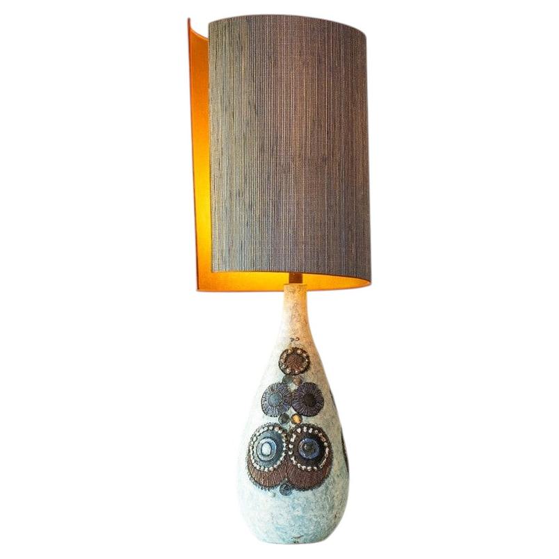 XL Beige Blue Ceramic Floor Table Lamp, New Lampshade by R. Houben, 1970