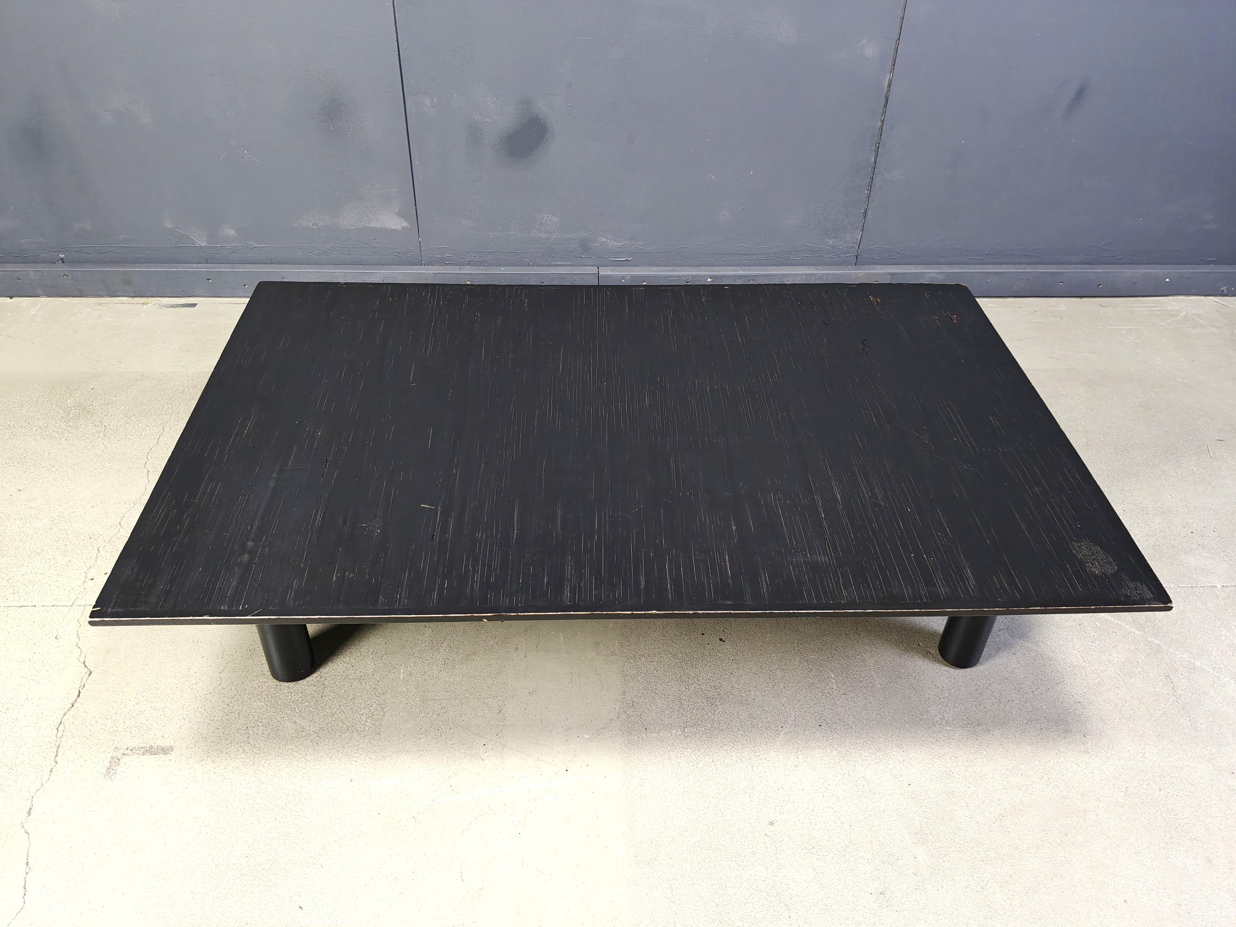 XL Belgian Coffee Table in Ebonized Wenge and Bamboo attributed to Axel Vervoord For Sale 5