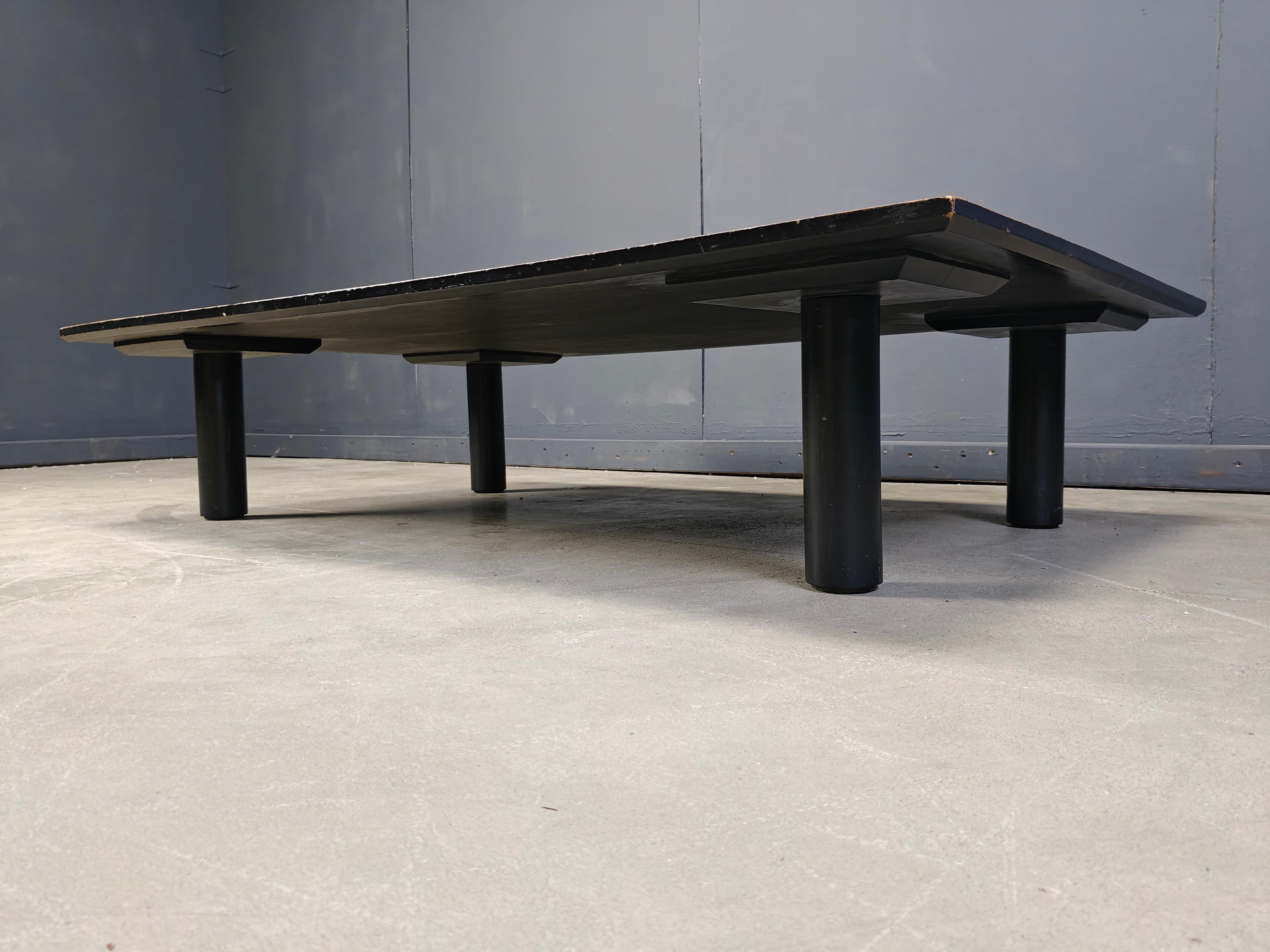 Bohemian XL Belgian Coffee Table in Ebonized Wenge and Bamboo attributed to Axel Vervoord For Sale