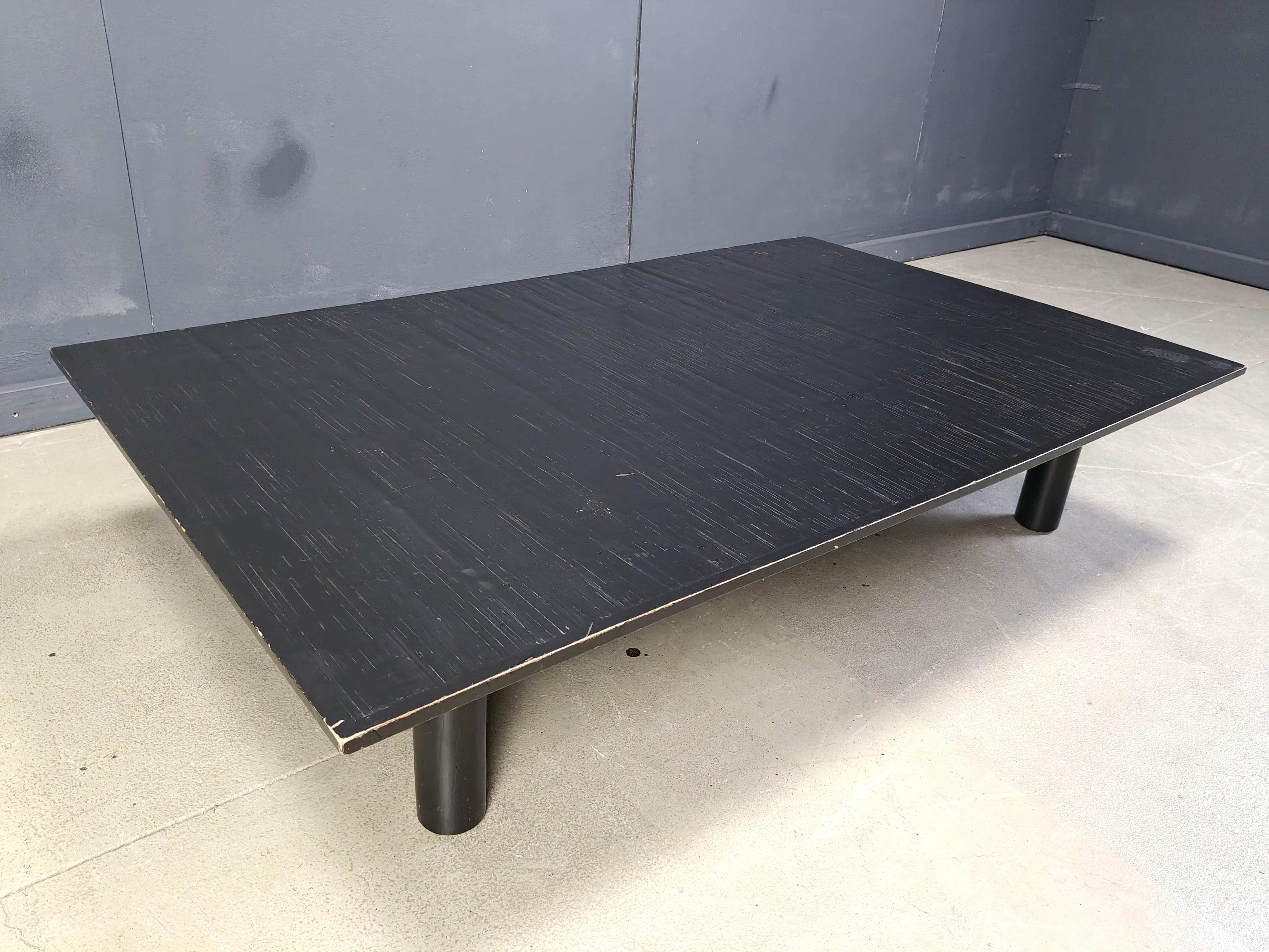 XL Belgian Coffee Table in Ebonized Wenge and Bamboo attributed to Axel Vervoord For Sale 2