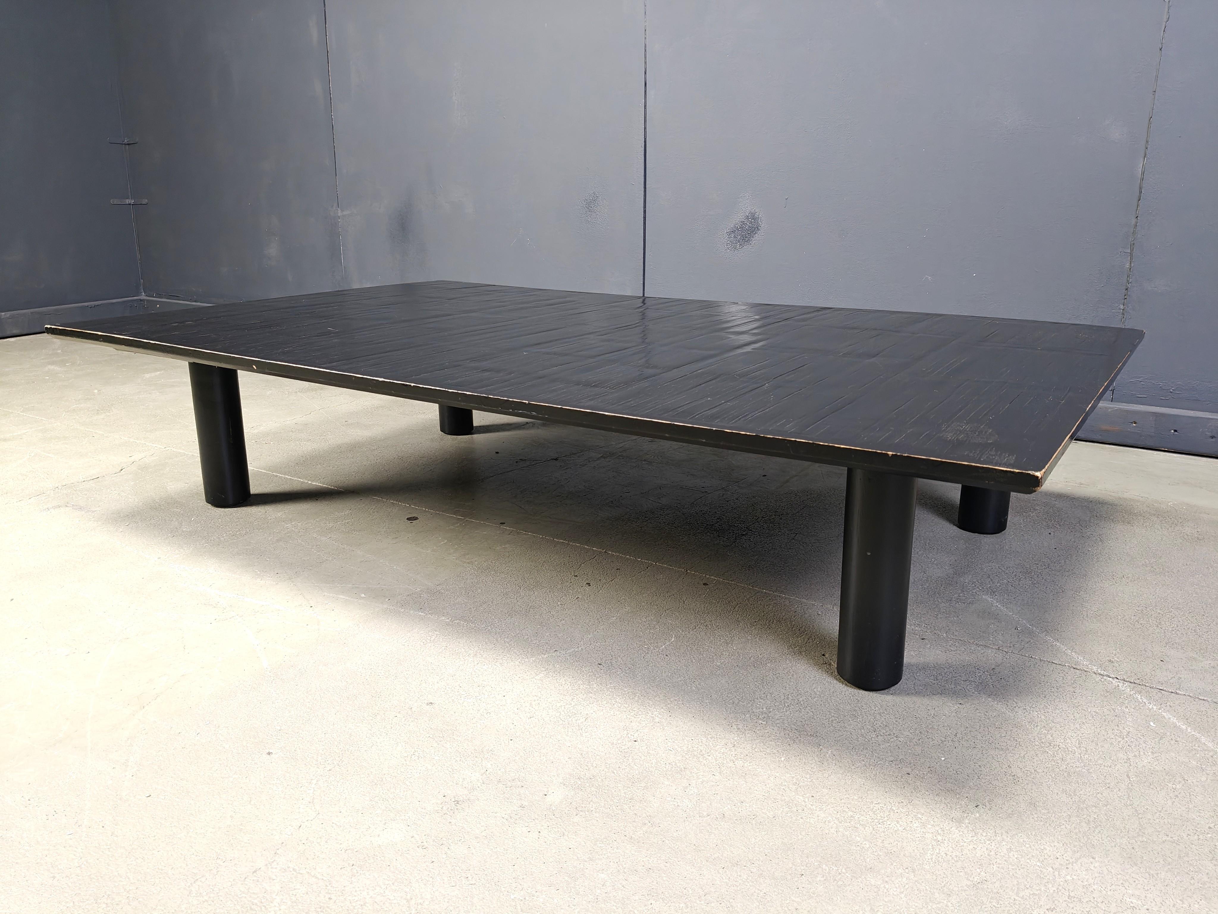XL Belgian Coffee Table in Ebonized Wenge and Bamboo attributed to Axel Vervoord For Sale 3