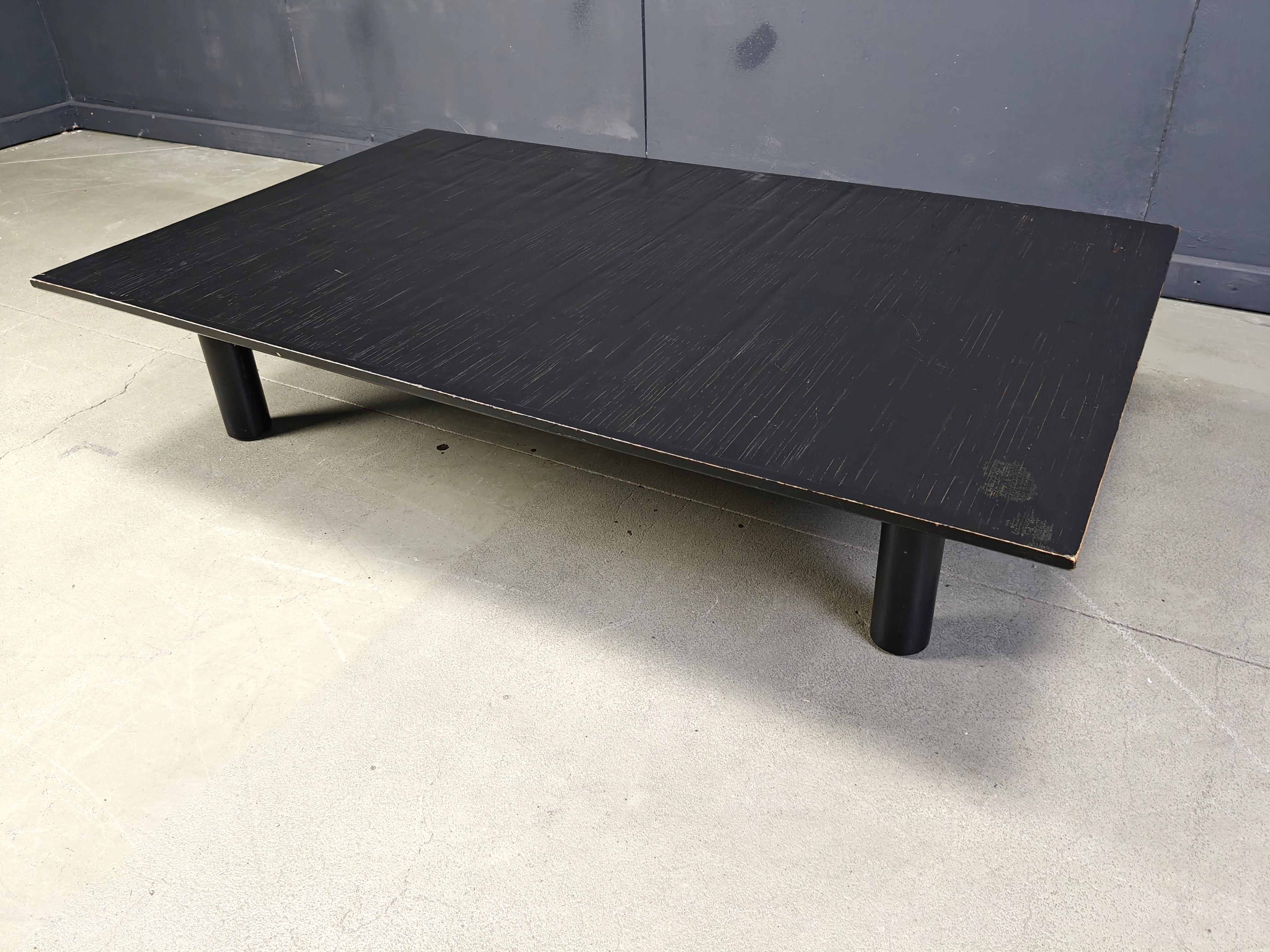 XL Belgian Coffee Table in Ebonized Wenge and Bamboo attributed to Axel Vervoord For Sale 4