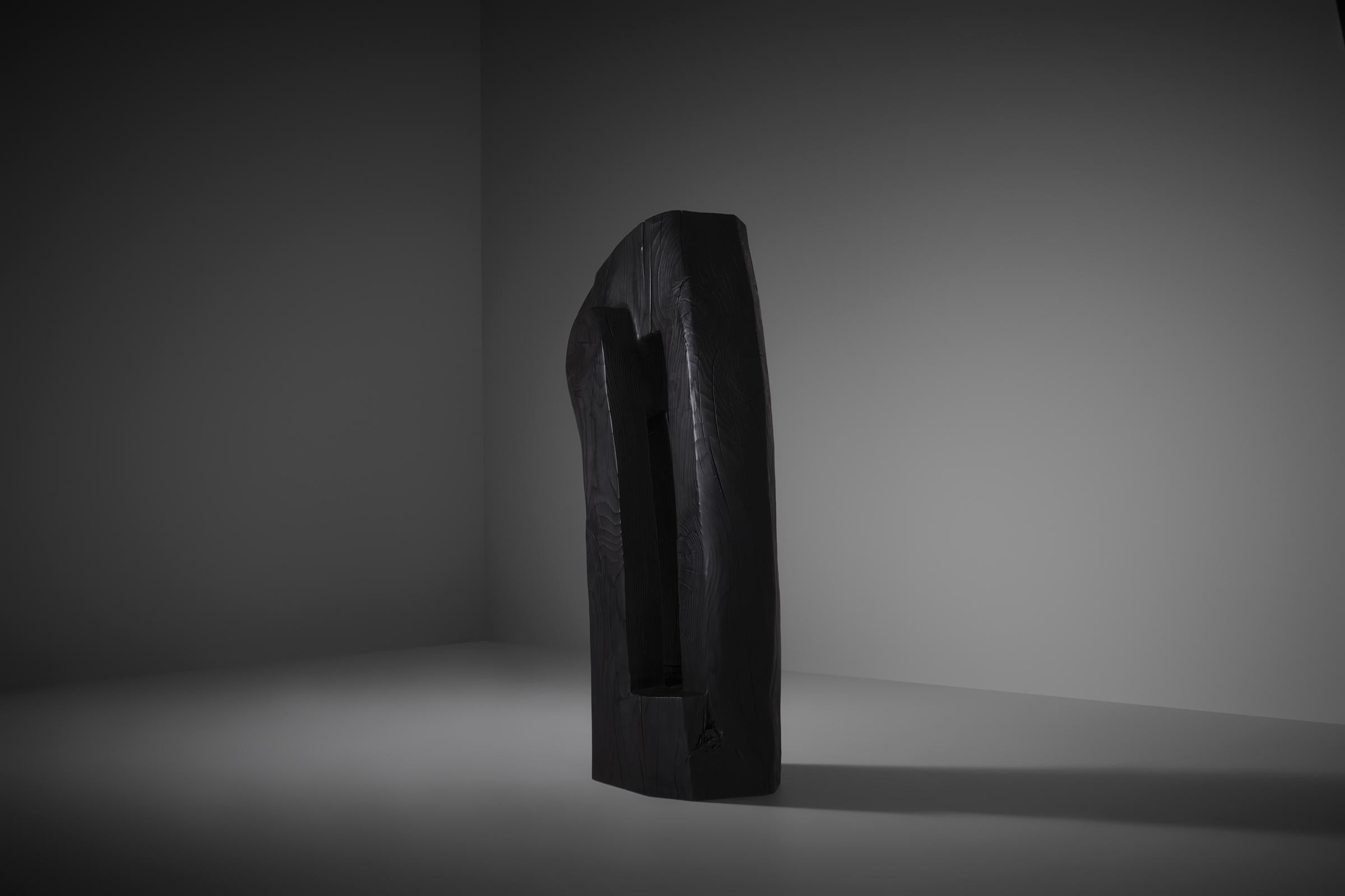 Late 20th Century XL Black Abstract cubistic wooden sculpture, France 1970s For Sale
