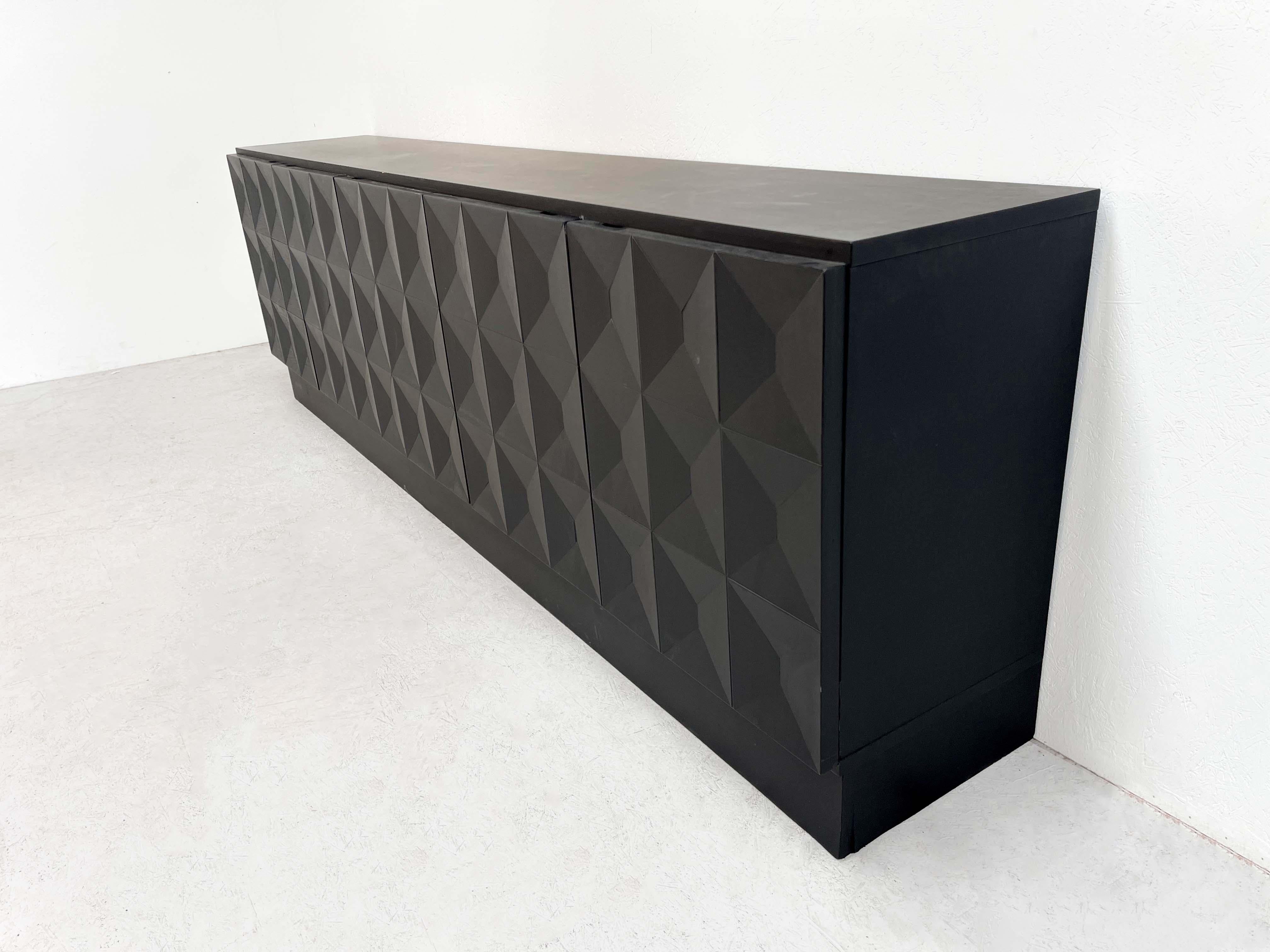 Late 20th Century XL Black graphical brutalist credenza
