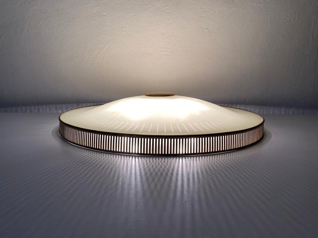 Mid-20th Century XL Brass and Glass Flush Mount Ceiling Lamp by Hillebrand, 1960s, Germany