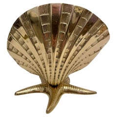XL Brass Nautical Seashell on Starfish Base Planter Sculpture