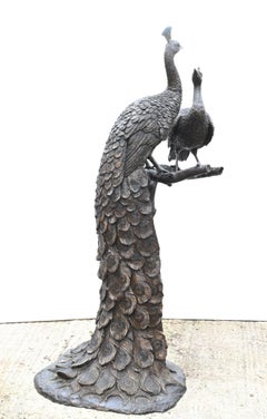 XL Bronze Peacock Statue Hen Garden Bird Casting 5 Ft