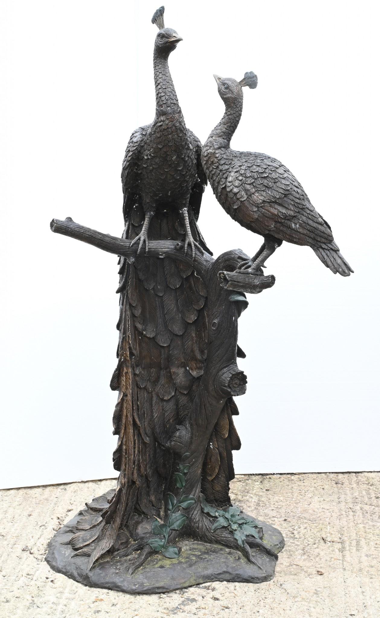 XL Bronce Pavo Real Estatua Gallina Jardín Pájaro Fundición 5 Pies en venta 2