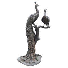 XL Bronze Peacock Statue Hen Garden Bird Casting 5 Ft