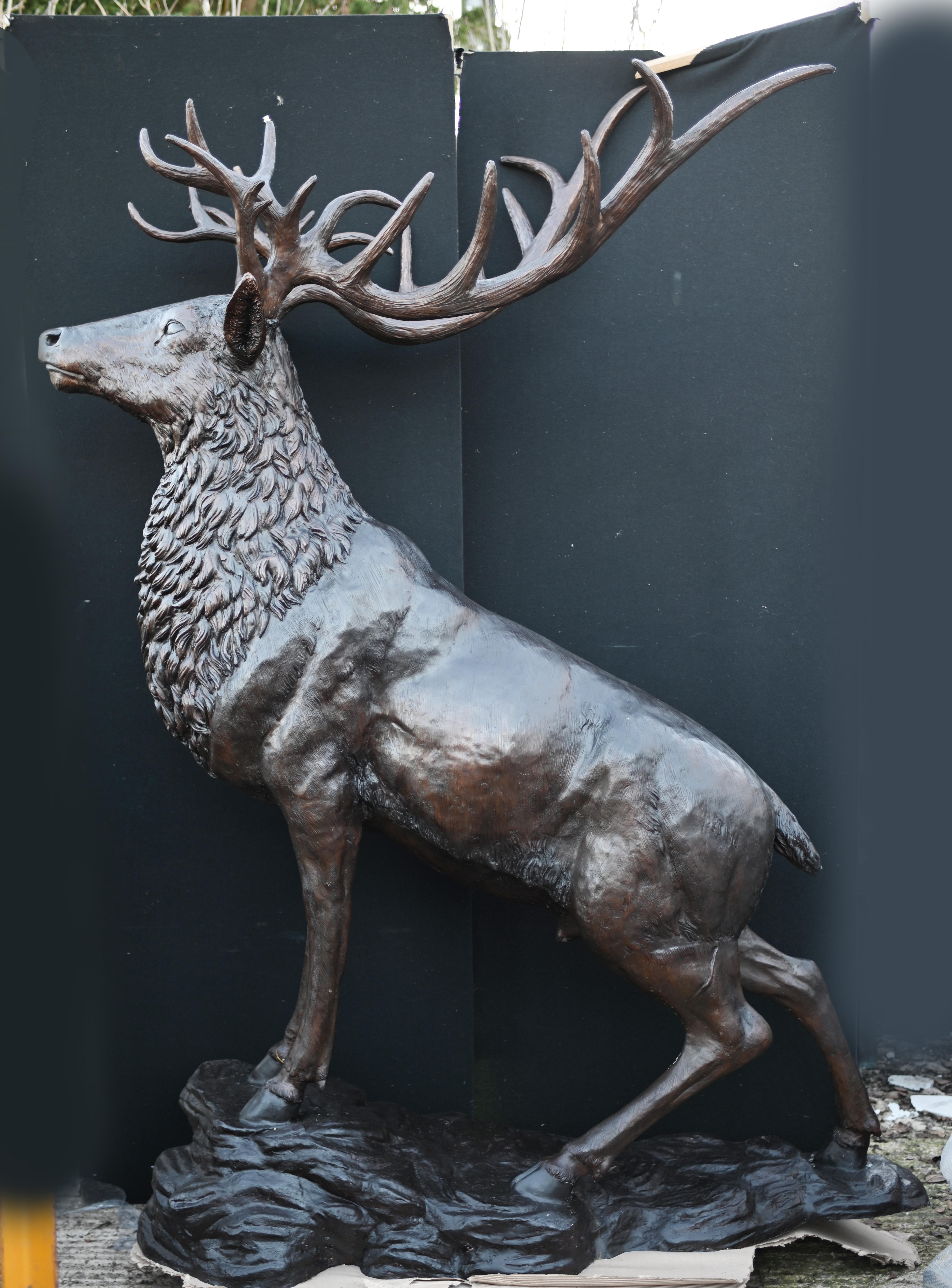 XL Bronze Stag Statue Monarch of Glen In Good Condition For Sale In Potters Bar, GB