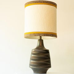 XL Brown Ceramic Floor Table Lamp, New Lampshade by R. Houben, 1970
