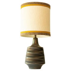 XL Braune Keramik-Tischlampe, Neuer Lampenschirm von R. Houben, 1970