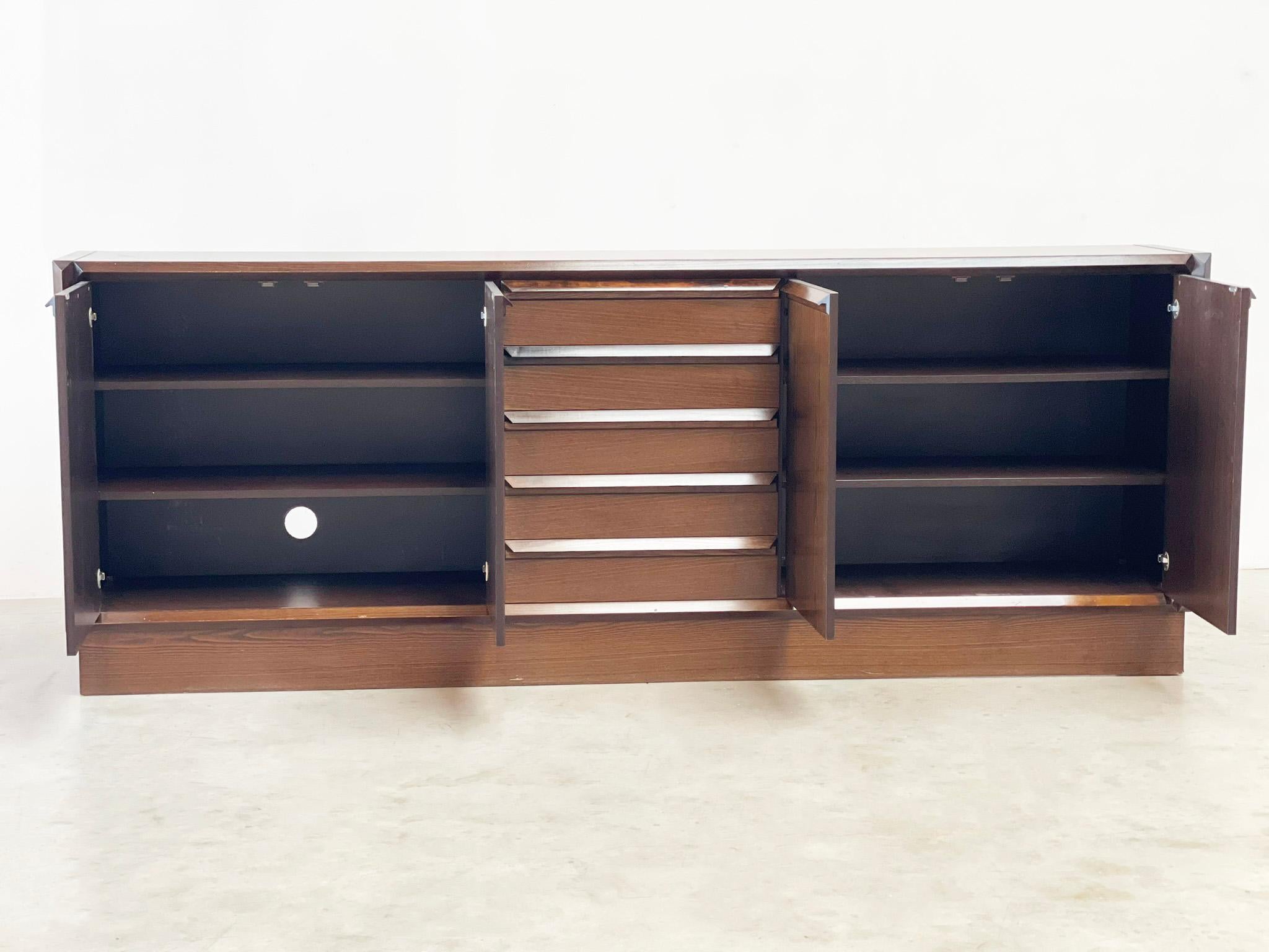 Late 20th Century XL brutalist graphical wooden credenza For Sale