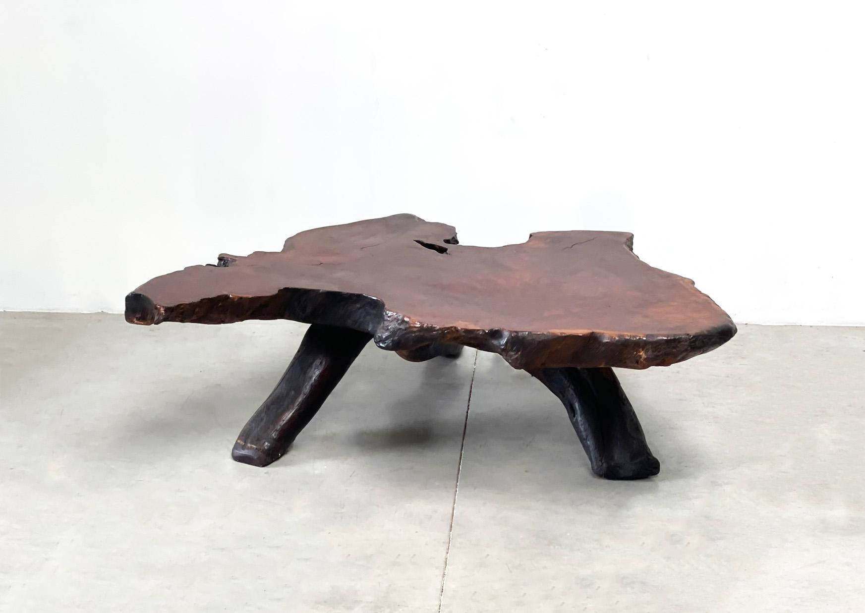 Mid-20th Century XL Brutalist sequoia tree trunk coffee table
