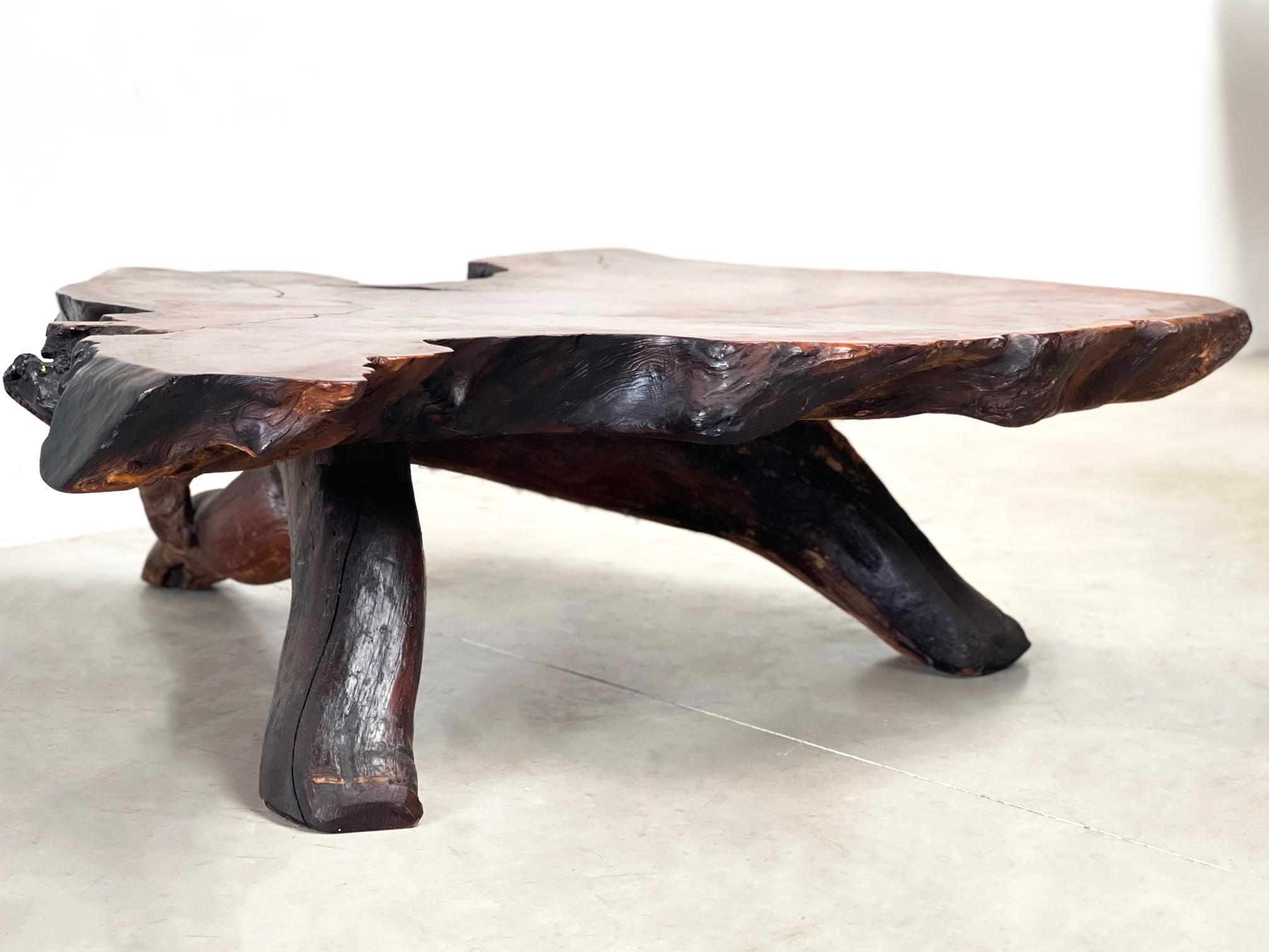 Wood XL Brutalist sequoia tree trunk coffee table