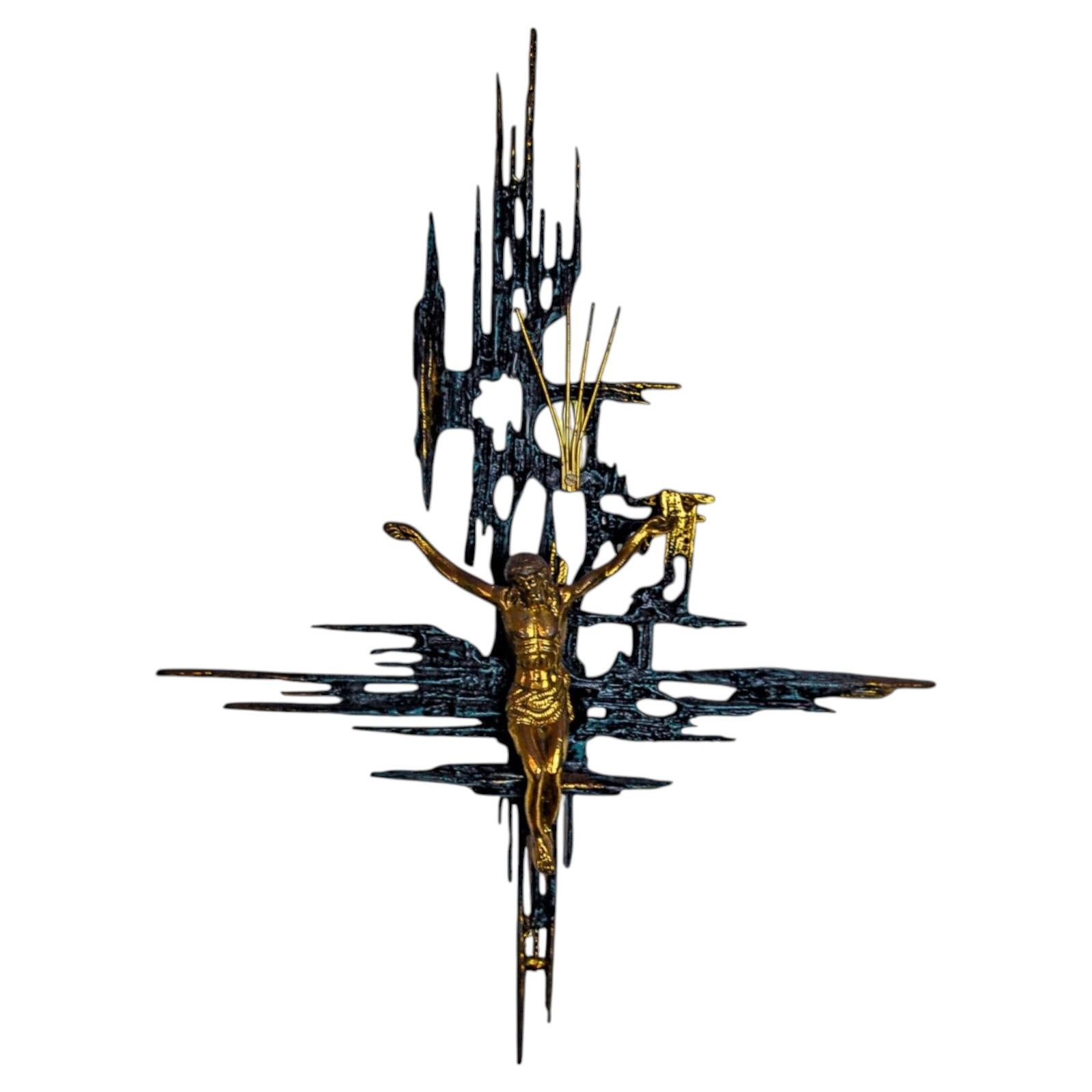 XL Brutalist Spanish Brass Crucifix after Dalí's Christ, Circa 1970's