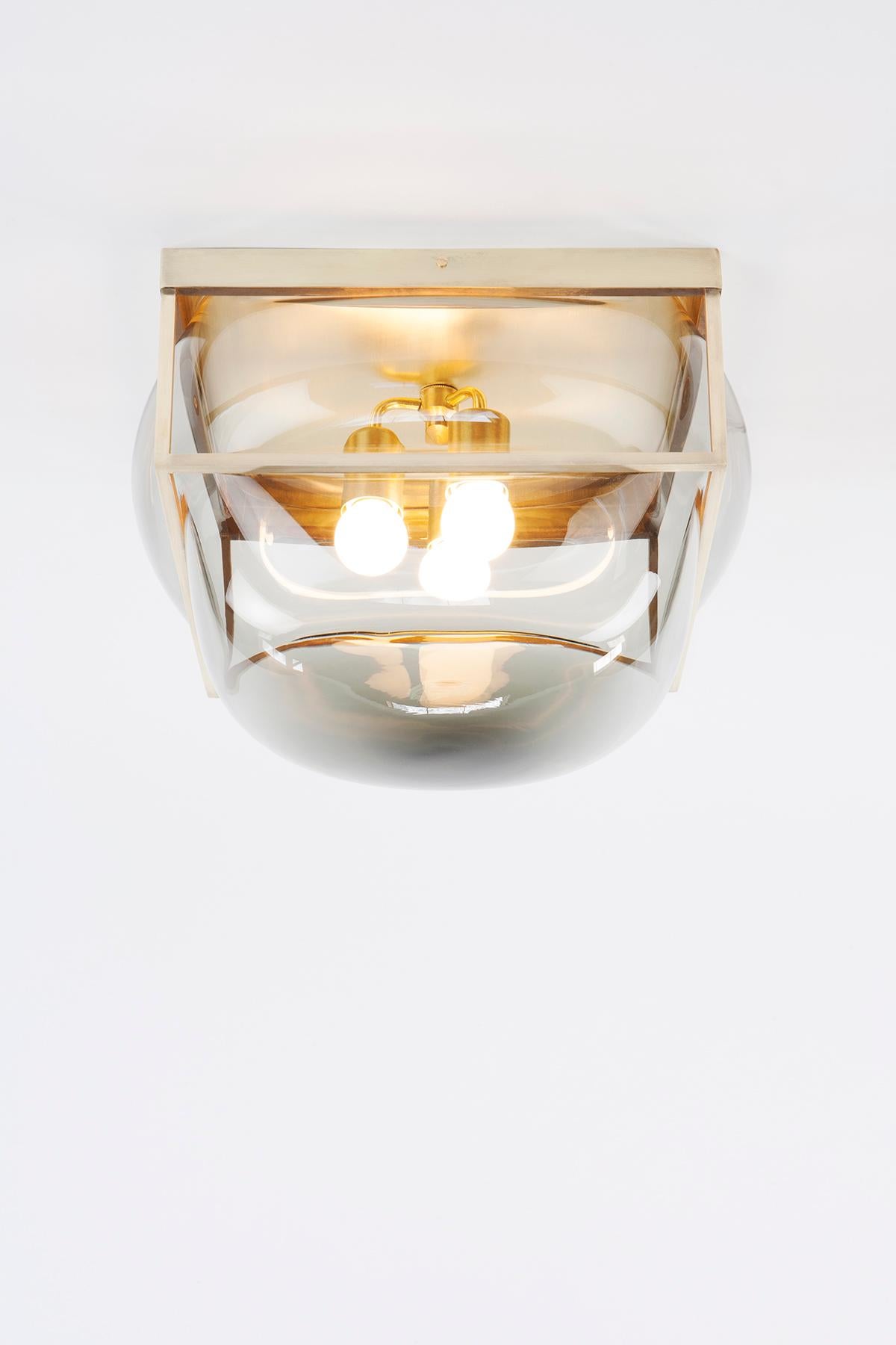 Art Deco XL Bulle Light with Handblown Glass Solid Brass as Sconce, Flush, or Table Lamp For Sale