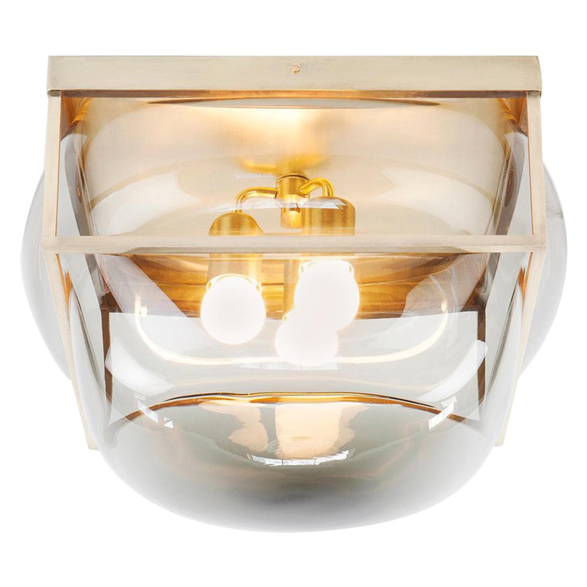 XL Bulle Light with Handblown Glass Solid Brass as Sconce, Flush, or Table Lamp For Sale