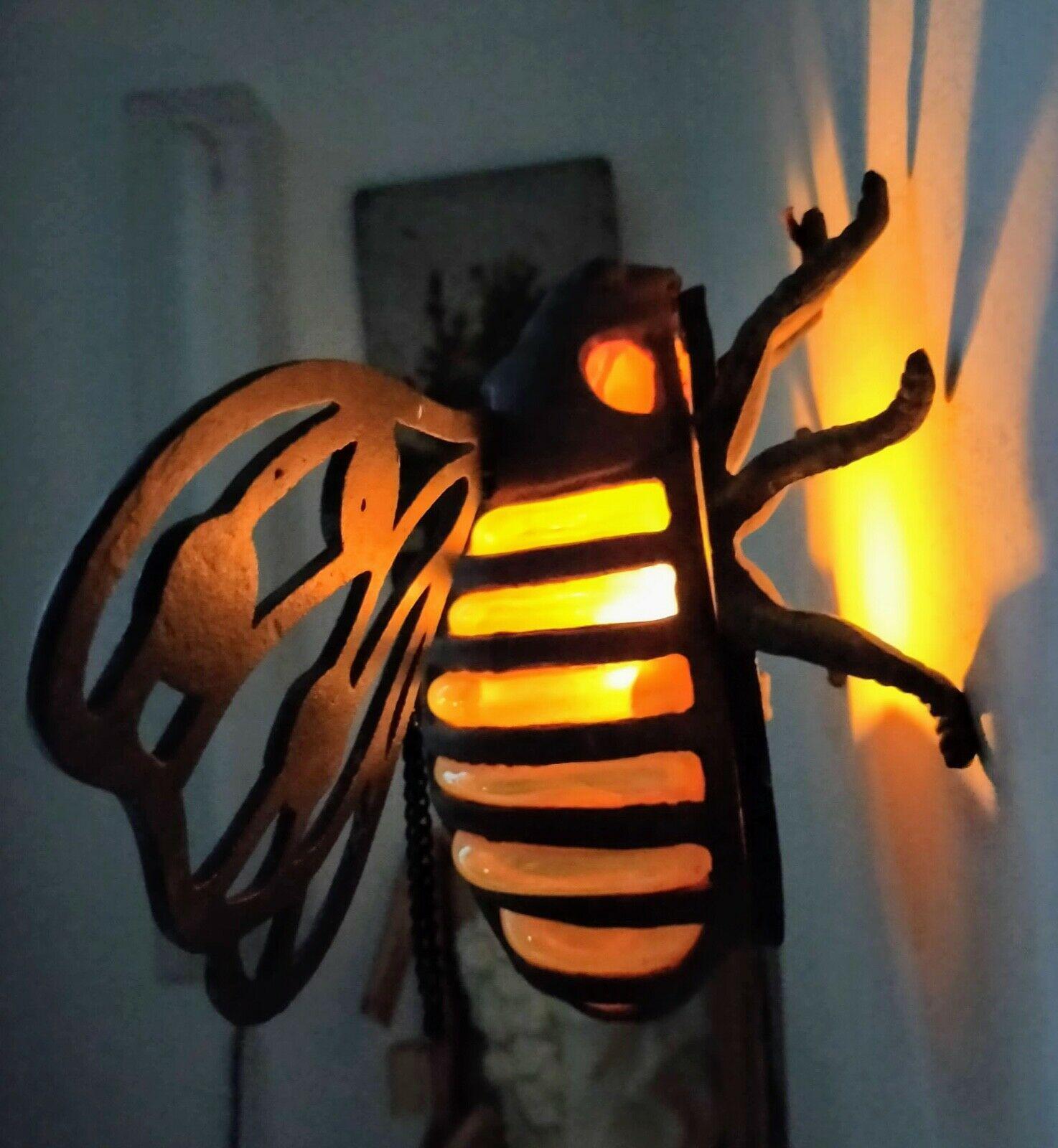 French XL c1890 Art Nouveau Iron with Art Glass Bumble Bee Sculpture/ Table Lamp For Sale
